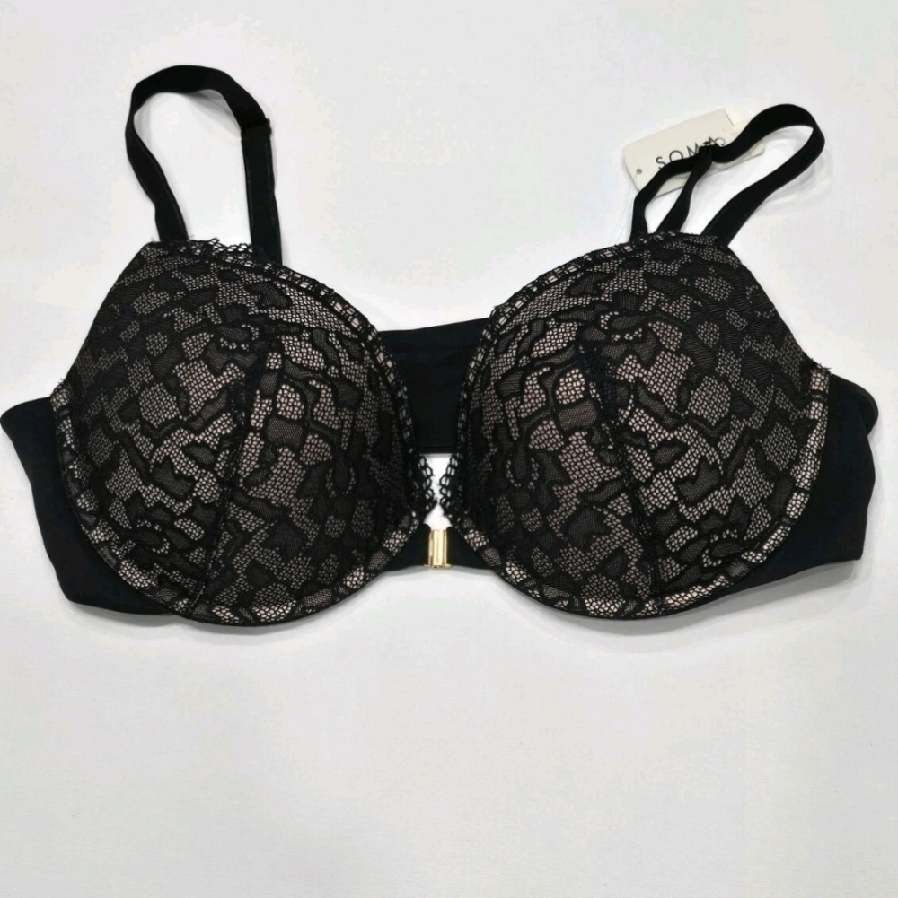 NWT Soma Embraceable Enchanting Lace Front Close Push Up Bra Black 40C